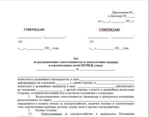 Образец акта разграничения эксплуатационной ответственности сторон для ду