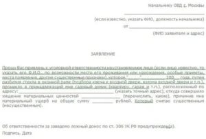Образец заявления об ограблении