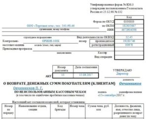 Акт возврата порядок заполнения номер чека возвратного