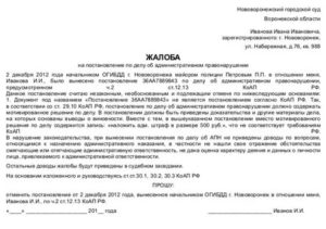 Образец жалобы на постановление трудинспекции об административном правонарушении