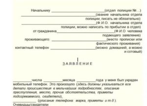 Образец заявления об ограблении