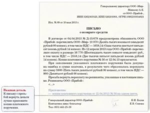 Образец письма на возврат материалов поставщику