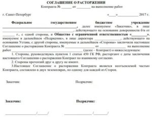 Образец слглашения о расторжении контракта по 44фз